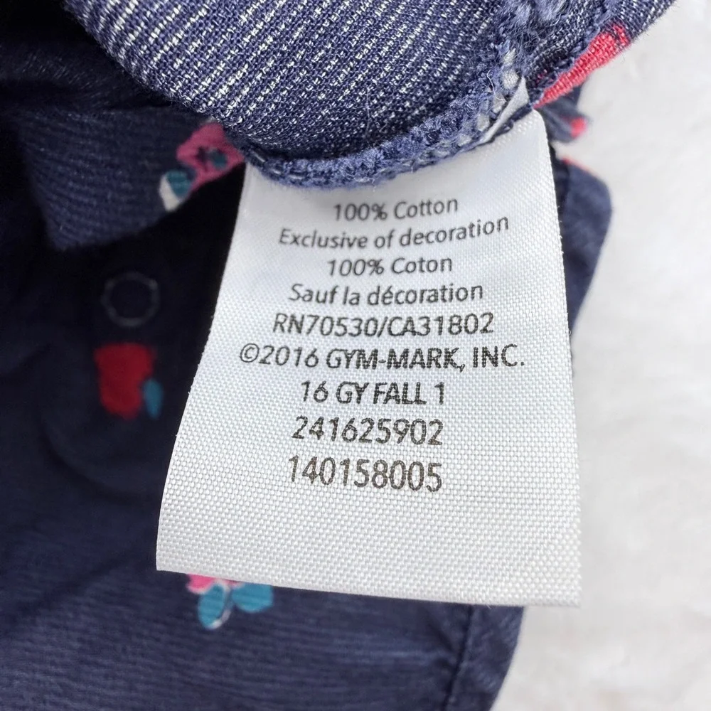 Gymboree Denim 2016 Romper Baby Girl 3-6 Months Navy Blue Floral Apple Y2K